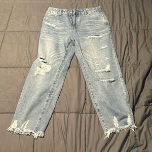 SHEIN Ripped Raw Hem Straight Jeans